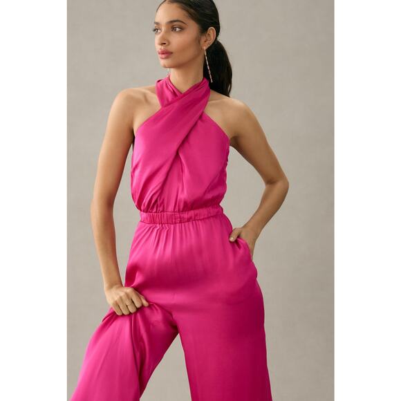Anthropologie DOLAN Satin Halter Jumpsuit - Medium Petite (MP) - Picture 4 of 7